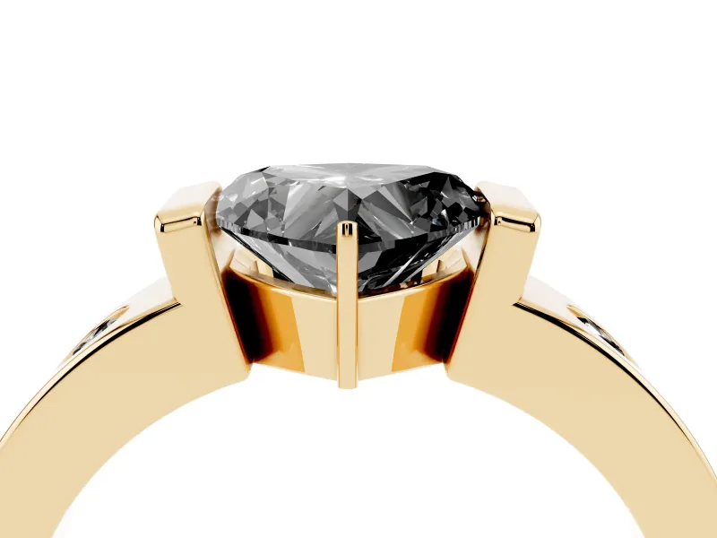 Heart-Shaped Tension Style Engagement Ring Setting for a Black Center | Yellow Gold