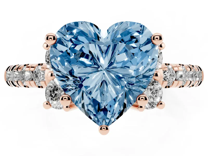 Heart-Shaped Side Stone Engagement Ring Setting for a Fancy Blue Lab-Grown Diamond | Pave Band | Rose Gold