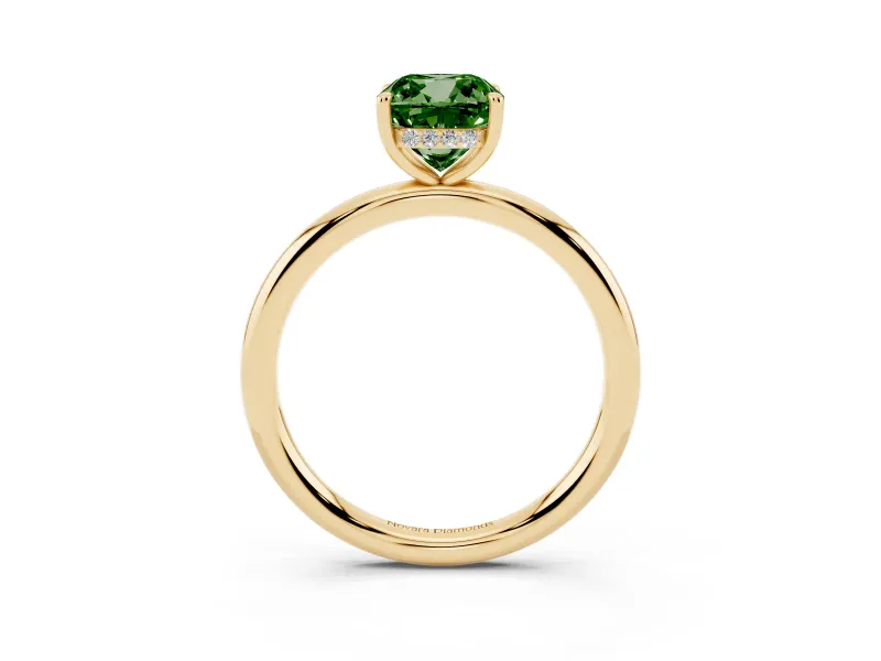 Cushion Cut Hidden Halo Ring Setting for a Fancy Green Lab-Grown Diamond | Yellow Gold