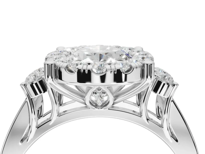 Oval Halo Side Cluster Engagement Ring Setting | Graduated Channel Band | Sterling Silver