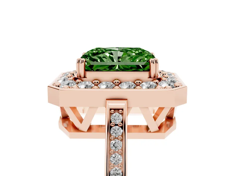 Radiant Cut Halo Engagement Ring Setting for a Fancy Green Lab-Grown Diamond | Polished Halo Rim | Rose Gold