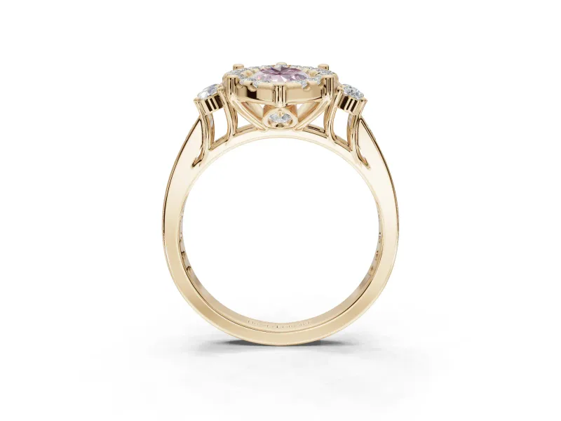 Marquise Halo Engagement Ring Setting for a Fancy Pink Lab-Grown Diamond | Graduated Channel Band | Yellow Gold