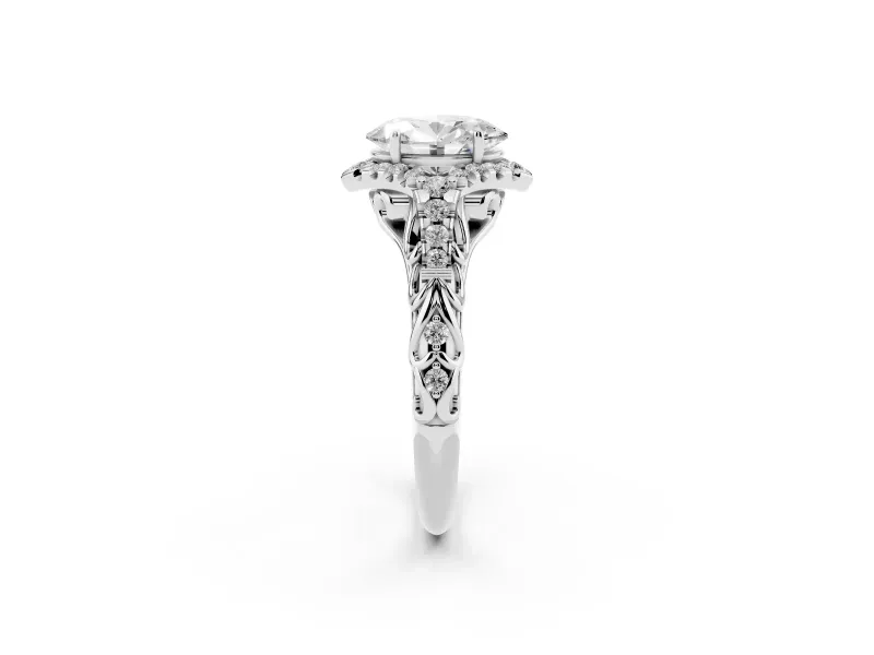 Oval Hidden Halo Filigree Engagement Ring Setting | Pavé Shoulders | Platinum