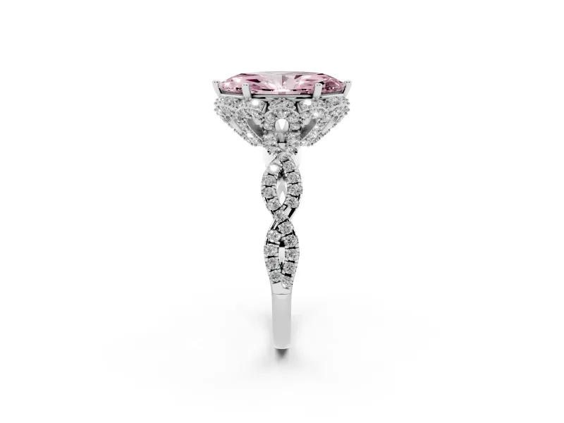 Marquise Milgrain Halo Engagement Ring Setting for a Fancy Pink Lab-Grown Diamond | Graduated Shoulders | White Gold
