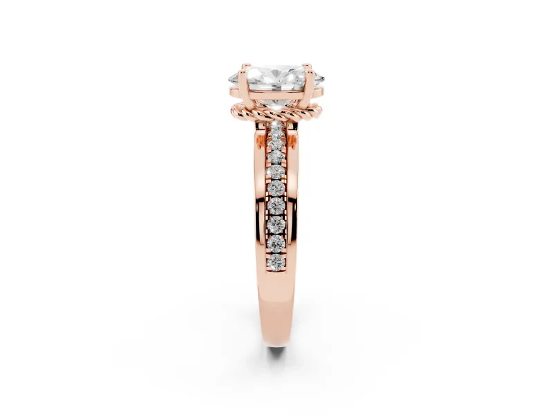 Oval Channel Set Solitaire Engagement Ring Setting | Rope Collar Head | Rose Gold