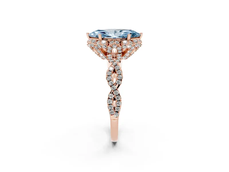 Marquise Milgrain Halo Engagement Ring Setting for a Fancy Blue Lab-Grown Diamond | Graduated Shoulders | Rose Gold