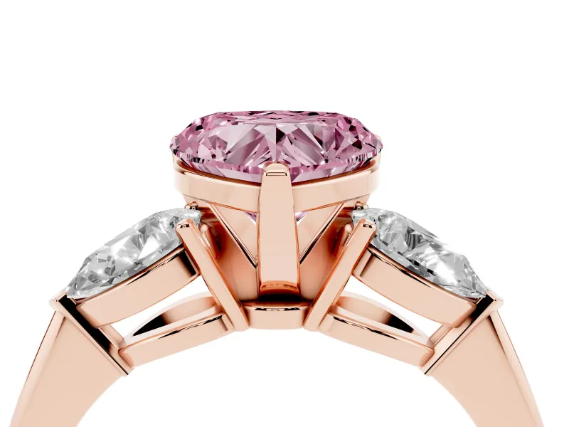Heart-Shaped 3-Stone Engagement Ring Setting for a Fancy Pink Lab-Grown Diamond | Rose Gold