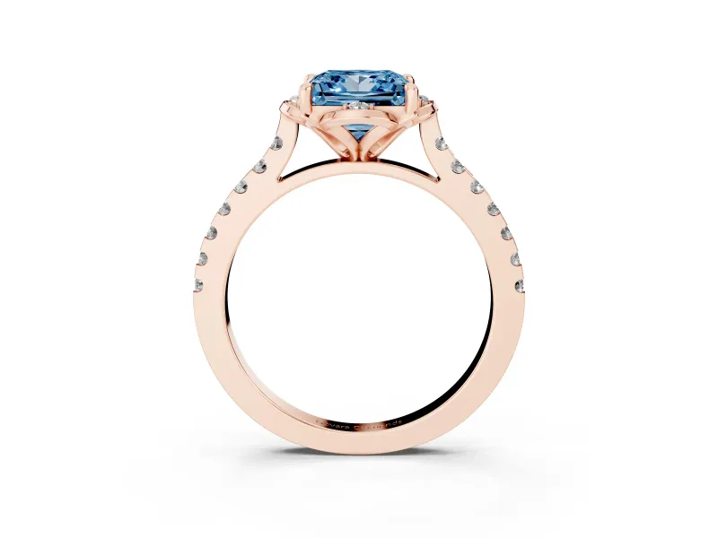 Princess Cut Floral Petal Engagement Ring Setting for a Fancy Blue Lab-Grown Diamond | Petal Accents | Rose Gold