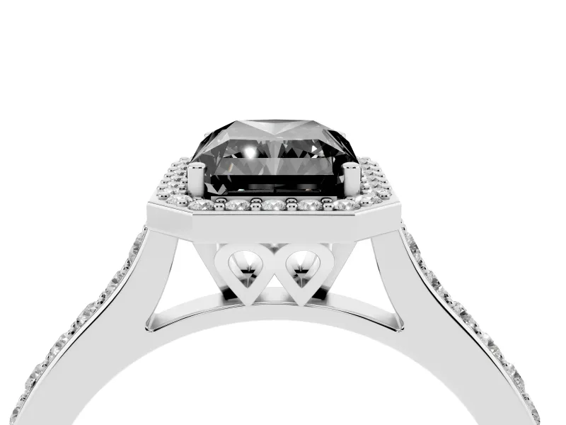 Radiant Cut Pavé Halo Engagement Ring Setting for a Black Center | White Gold