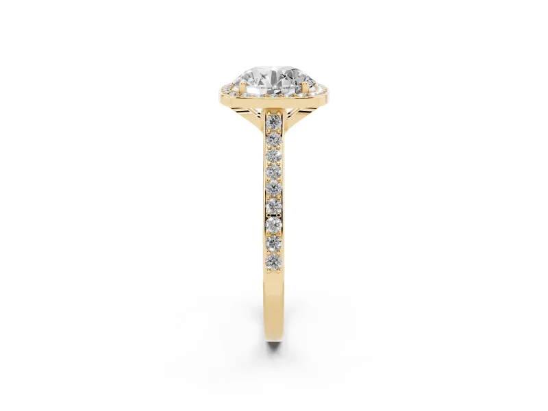 Round Pavé Halo Engagement Ring Setting | Yellow Gold