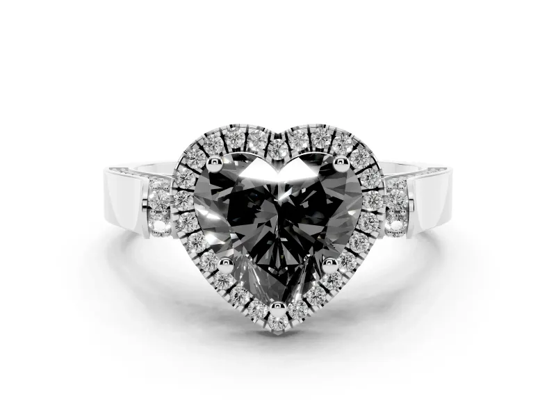 Fancy Black Heart Cut Diamond Halo Ring Set in White gold with Twist Band and Pavé Accents