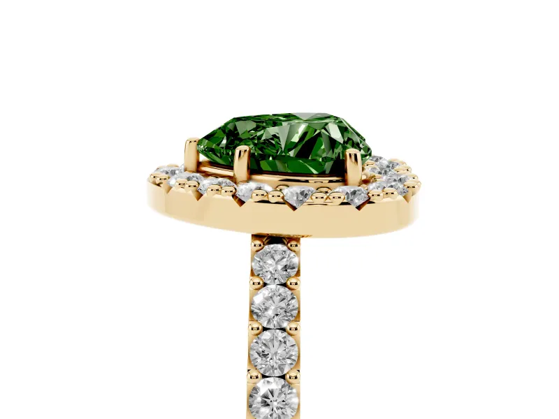 Heart-Shaped Halo Engagement Ring Setting for a Fancy Green Lab-Grown Diamond | Single Row Pavé Band | Yellow Gold