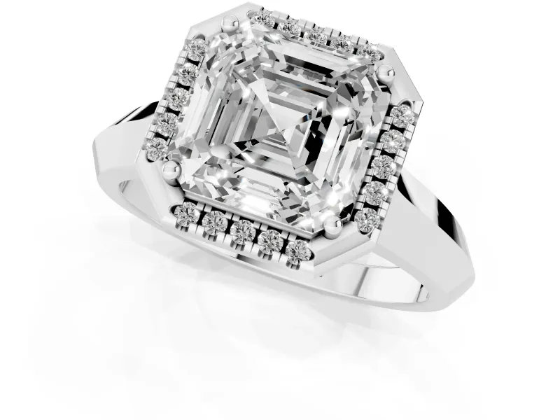 Asscher Cut Halo Engagement Ring Setting | Knife-Edge Band | Platinum