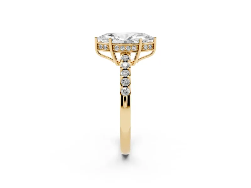 Marquise Hidden Halo Solitaire Engagement Ring Setting | Shared Prong Band | Yellow Gold