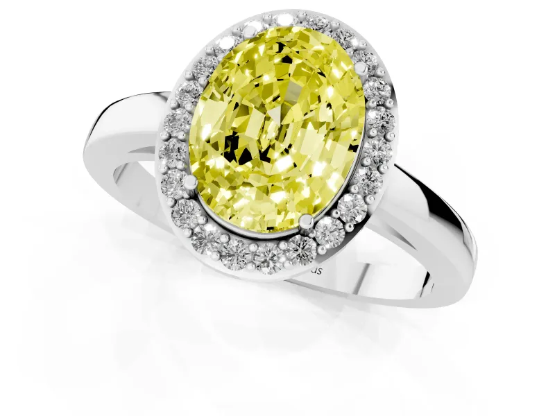 Fancy Yellow Oval Cut Diamond Halo Ring Set in Platinum with Solitaire Band and Prong Setting