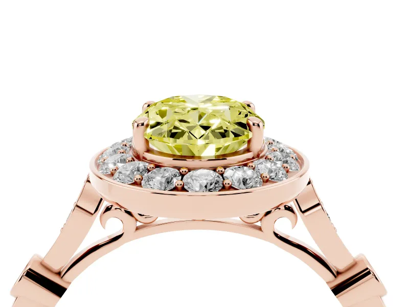 Oval Halo Engagement Ring Setting for a Fancy Yellow Lab-Grown Diamond | Bezel Stations | Rose Gold