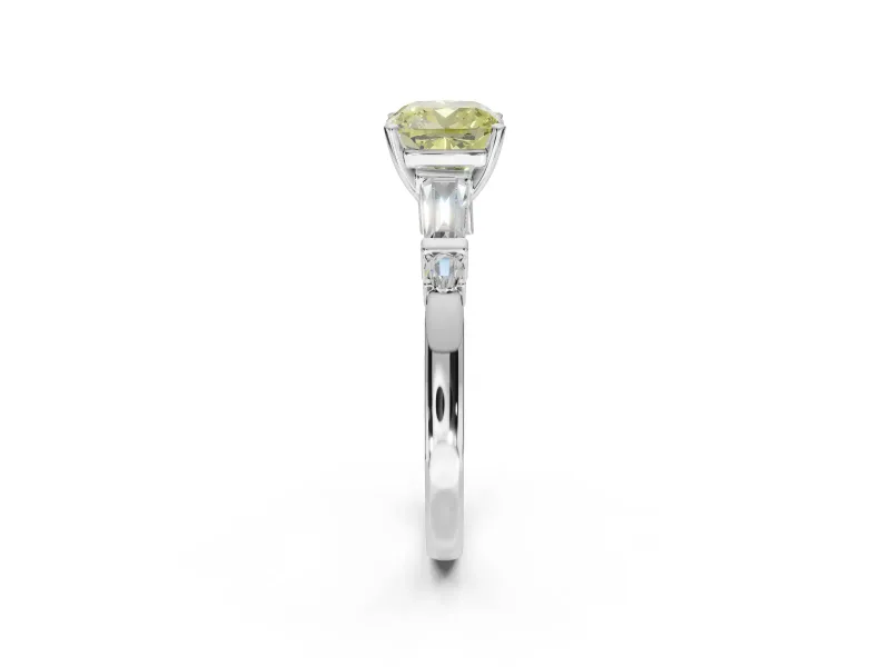 Cushion Cut Tapered Baguette Engagement Ring Setting for a Fancy Yellow Lab-Grown Diamond | Platinum