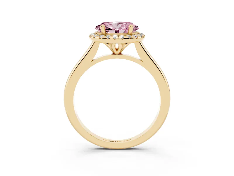 Oval Halo Engagement Ring Setting for a Fancy Pink Lab-Grown Diamond | Plain Polished Band | Yellow Gold
