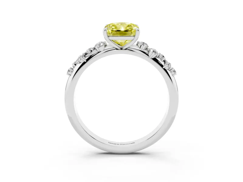 Fancy Yellow Radiant Cut Diamond Cluster Solitaire Ring Set in White gold with Prong Setting