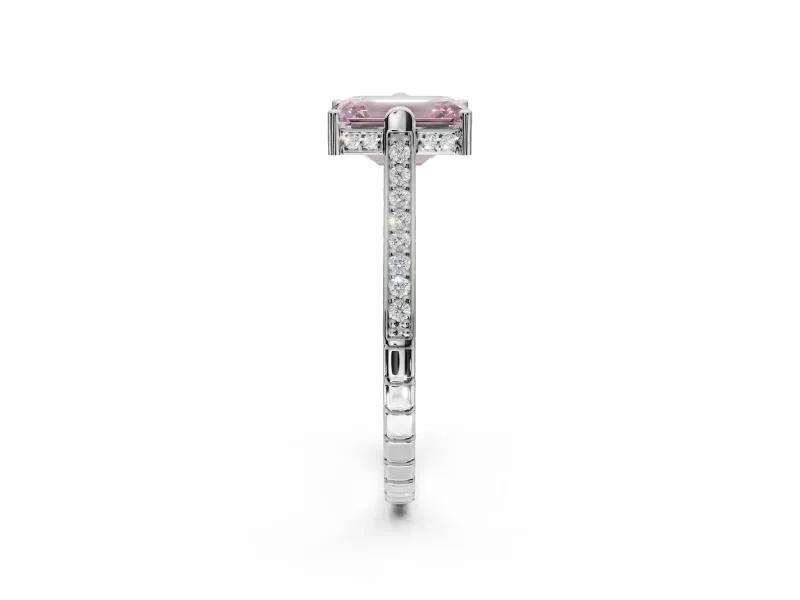 Emerald Cut Vintage Cathedral Engagement Ring Setting for a Fancy Pink Lab-Grown Diamond | Carved Band | Platinum