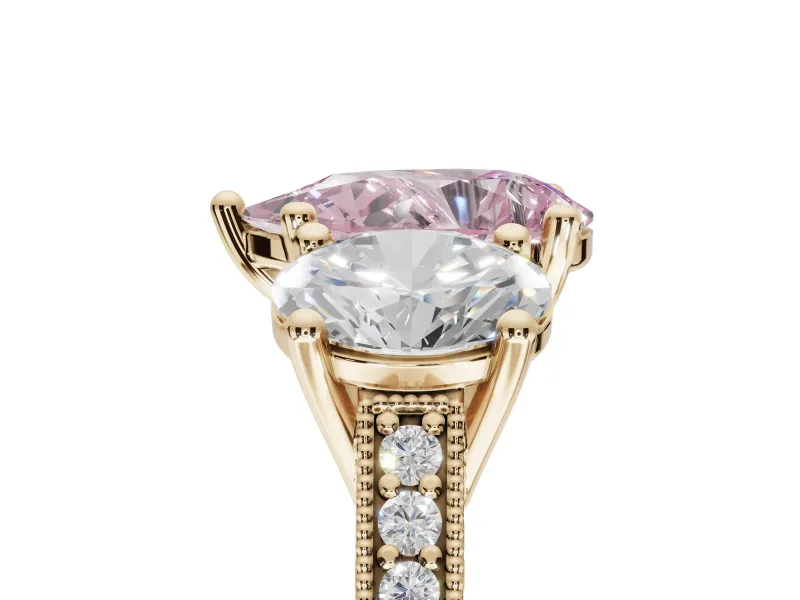 Pear-Shaped Vintage Three Stone Engagement Ring Setting for a Fancy Pink Lab-Grown Diamond | Yellow Gold
