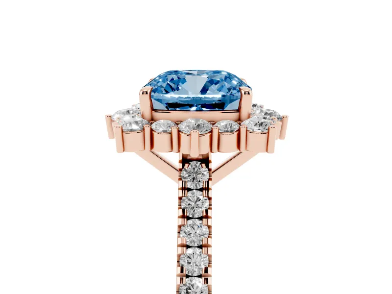 Cushion Cut Scalloped Halo Engagement Ring Setting for a Fancy Blue Lab-Grown Diamond | Single Row Pave | Rose Gold