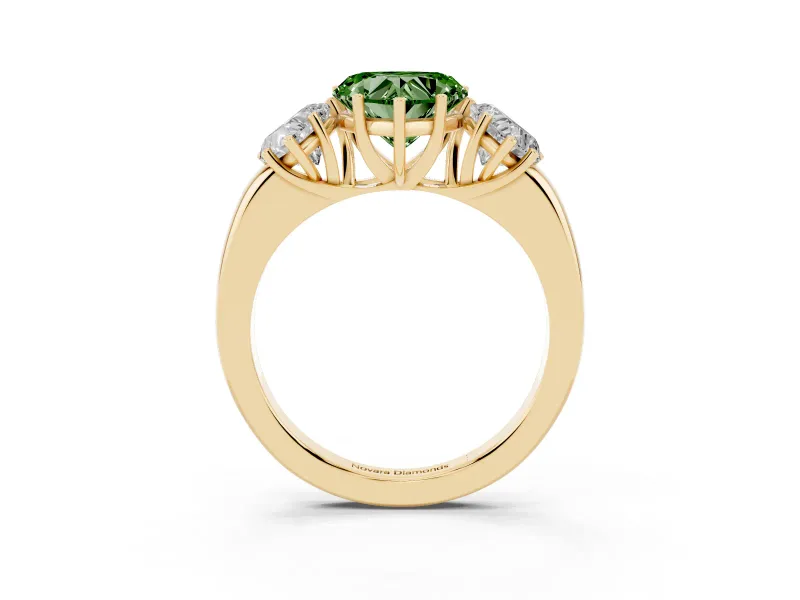 Heart-Shaped Three Stone Engagement Ring Setting for a Fancy Green Lab-Grown Diamond | Yellow Gold - Design NV-24844