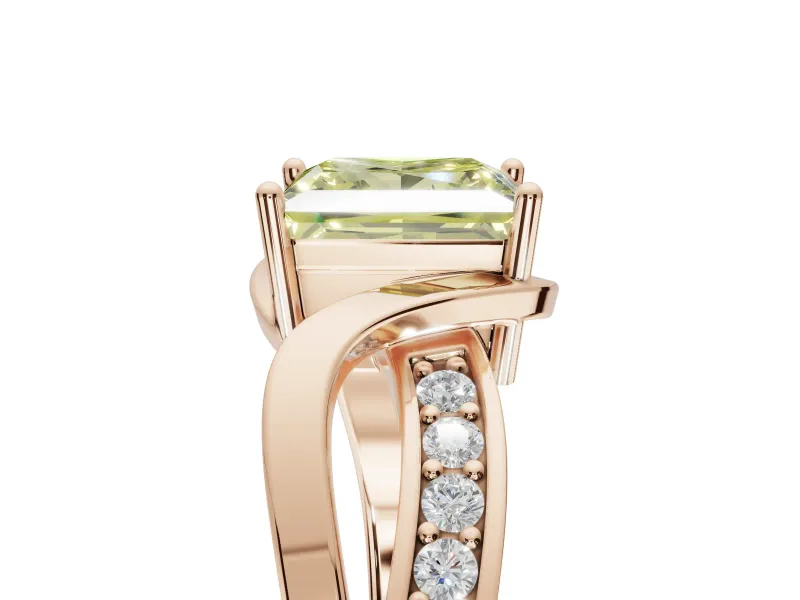 Princess Cut Bypass Solitaire Engagement Ring Setting for a Fancy Yellow Lab-Grown Diamond | Pavé Strands | Rose Gold