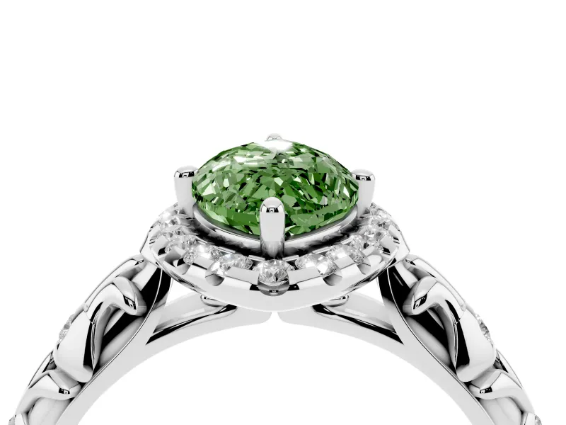 Marquise Leaf Halo Engagement Ring Setting for a Fancy Green Lab-Grown Diamond | White Gold