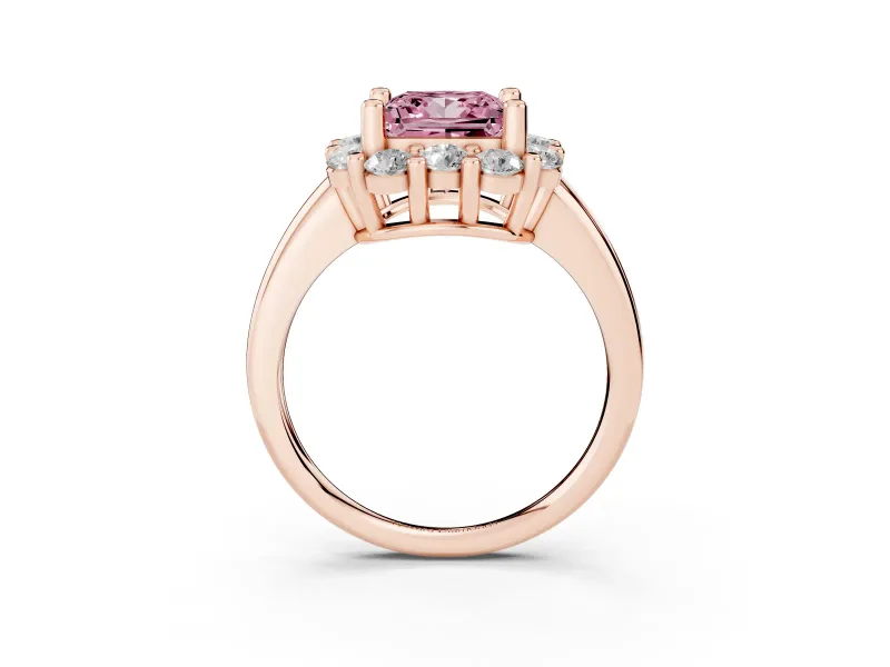 Princess Cut Cluster Halo Engagement Ring Setting for a Fancy Pink Lab-Grown Diamond | Large Round Accents | Rose Gold