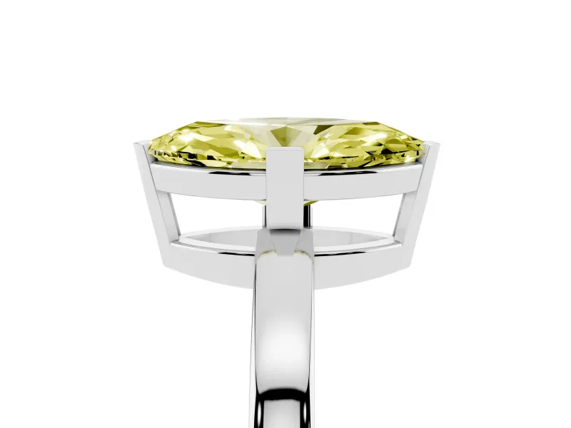 Fancy Yellow Marquise Cut Diamond Solitaire Ring Set in Platinum with Prong Head and Smooth Polished Band