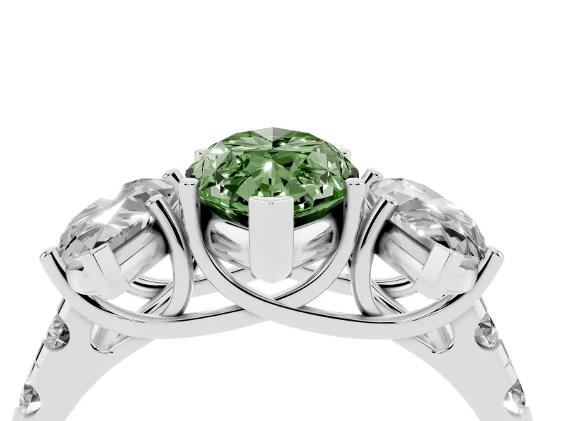 Marquise Three Stone Engagement Ring Setting for a Fancy Green Lab-Grown Diamond | Accented Shoulders | Platinum