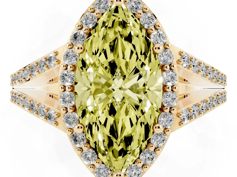 Marquise Split Shank Halo Engagement Ring Setting for a Fancy Yellow Lab-Grown Diamond | Yellow Gold