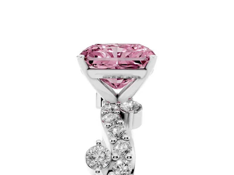 Radiant Cut Twisted Pavé Engagement Ring Setting for a Fancy Pink Lab-Grown Diamond | Bar Stations | Sterling Silver