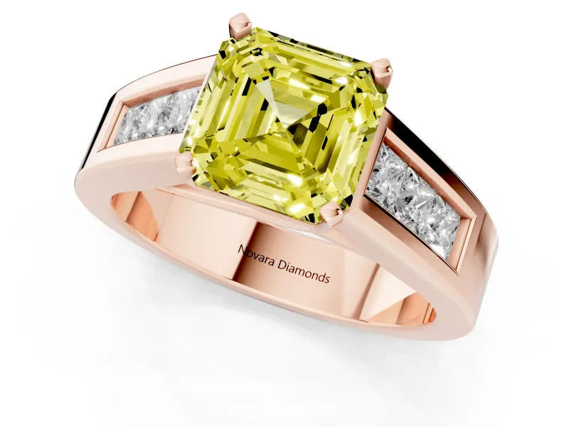 Asscher Cut Channel-Set Engagement Ring Setting for a Fancy Yellow Lab-Grown Diamond | Rose Gold
