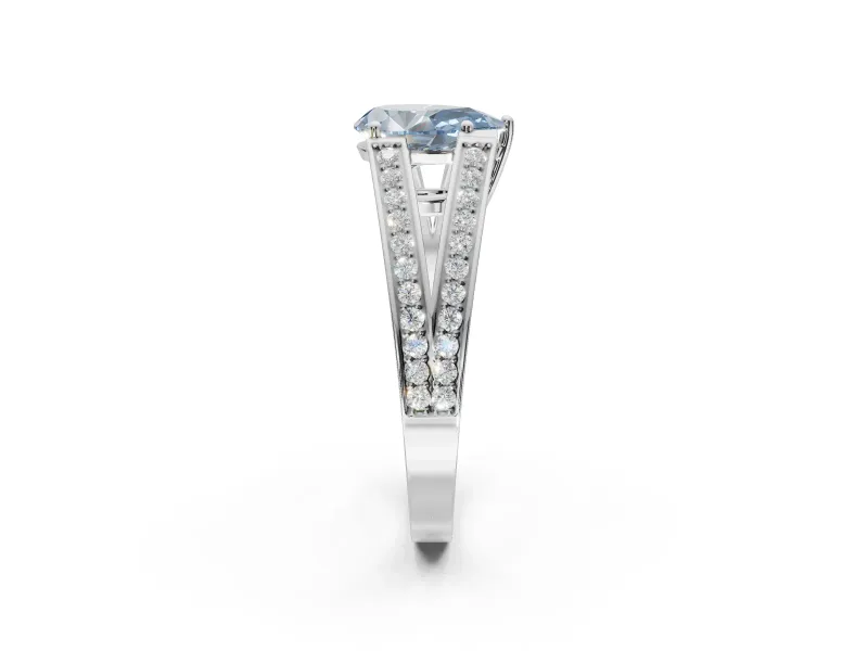 Pear-Shaped Split Shank Pavé Engagement Ring Setting for a Fancy Blue Lab-Grown Diamond | Platinum