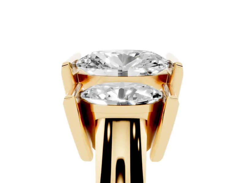 Oval Cut Diamond Three-Stone Channel Set Ring Set in Yellow gold with Smooth Polished Band