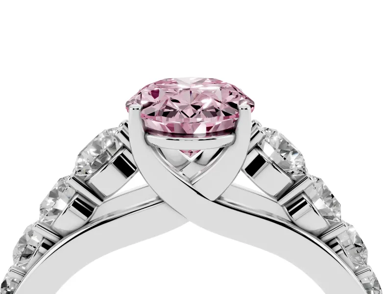 Oval Graduated Side Stone Engagement Ring Setting for a Fancy Pink Lab-Grown Diamond | Flat Top Band | Platinum