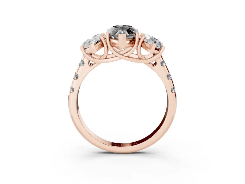 Marquise Three Stone Engagement Ring Setting for a Black Center | Accented Shoulders | Rose Gold