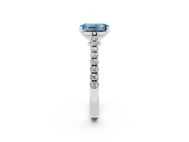 Emerald Cut Pavé Engagement Ring Setting for a Fancy Blue Lab-Grown Diamond | White Gold - Design NV-24454