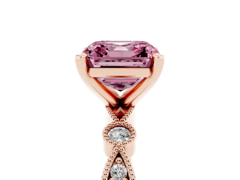 Asscher Cut Vintage Milgrain Engagement Ring Setting for a Fancy Pink Lab-Grown Diamond | Rose Gold