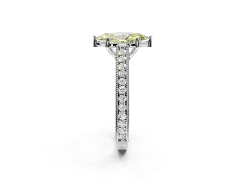 Marquise Vintage Engraved Pavé Engagement Ring Setting for a Fancy Yellow Lab-Grown Diamond | Milgrain Edges | Platinum