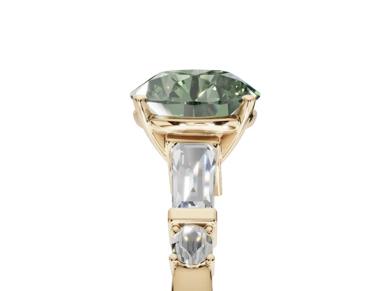 Round Tapered Baguette Engagement Ring Setting for a Fancy Green Lab-Grown Diamond | Yellow Gold