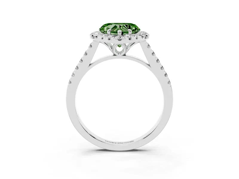 Heart-Shaped Raised Halo Engagement Ring Setting for a Fancy Green Lab-Grown Diamond | White Gold