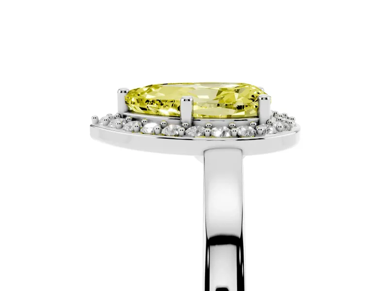 Fancy Yellow Pear Cut Diamond Halo Ring Set in White gold with Solitaire Band and Prong Setting