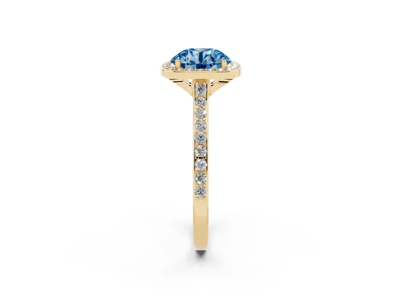 Round Halo Engagement Ring Setting for a Fancy Blue Lab-Grown Diamond | Yellow Gold - Design NV-24729