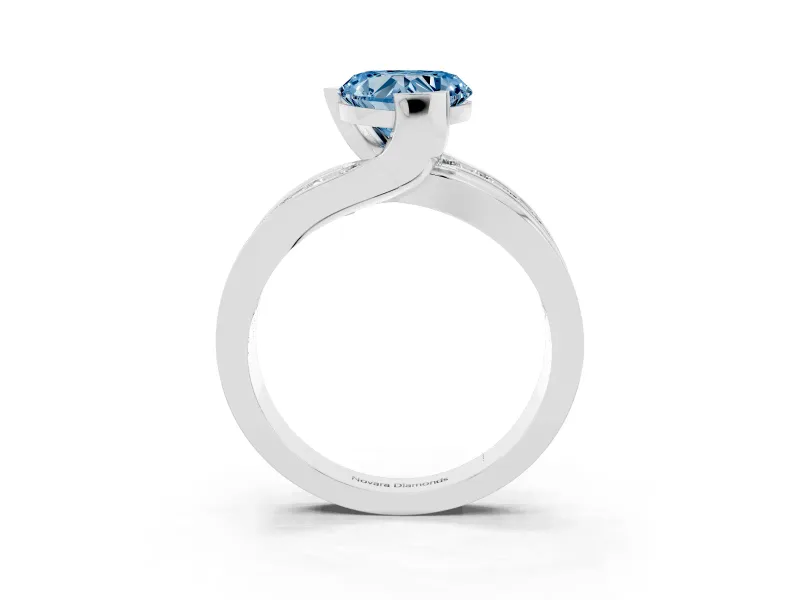 Heart-Shaped Graduated Bypass Engagement Ring Setting for a Fancy Blue Lab-Grown Diamond | Platinum