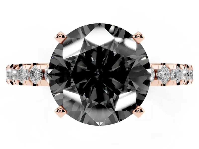 Round Hidden Halo Engagement Ring Setting | Pave Band | Rose Gold
