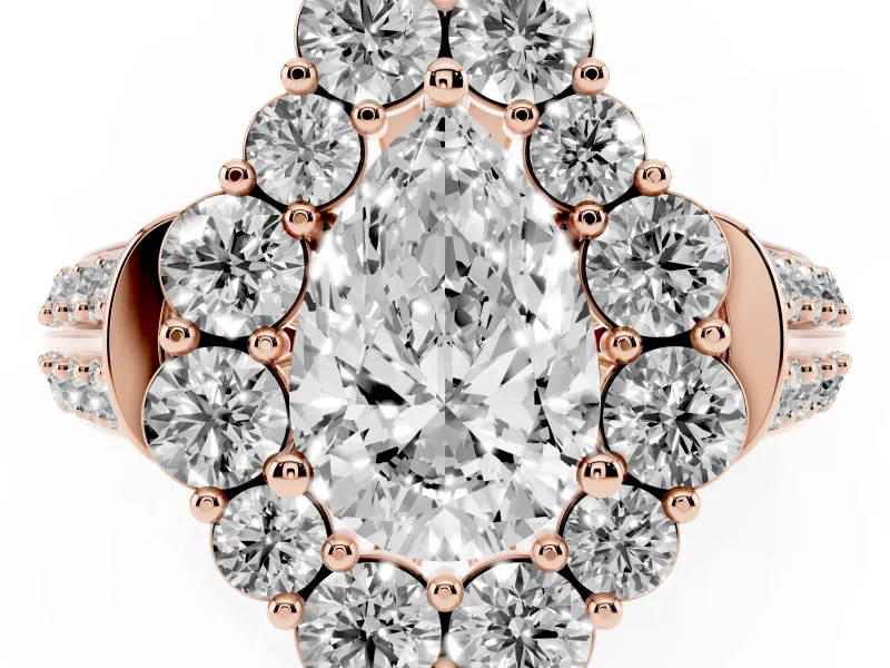 Pear-Shaped Large Accent Halo Engagement Ring Setting | Graduated Pavé | Rose Gold