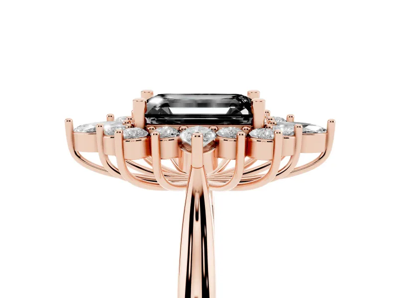 Emerald Cut Cluster Halo Engagement Ring Setting for a Black Center | Rose Gold